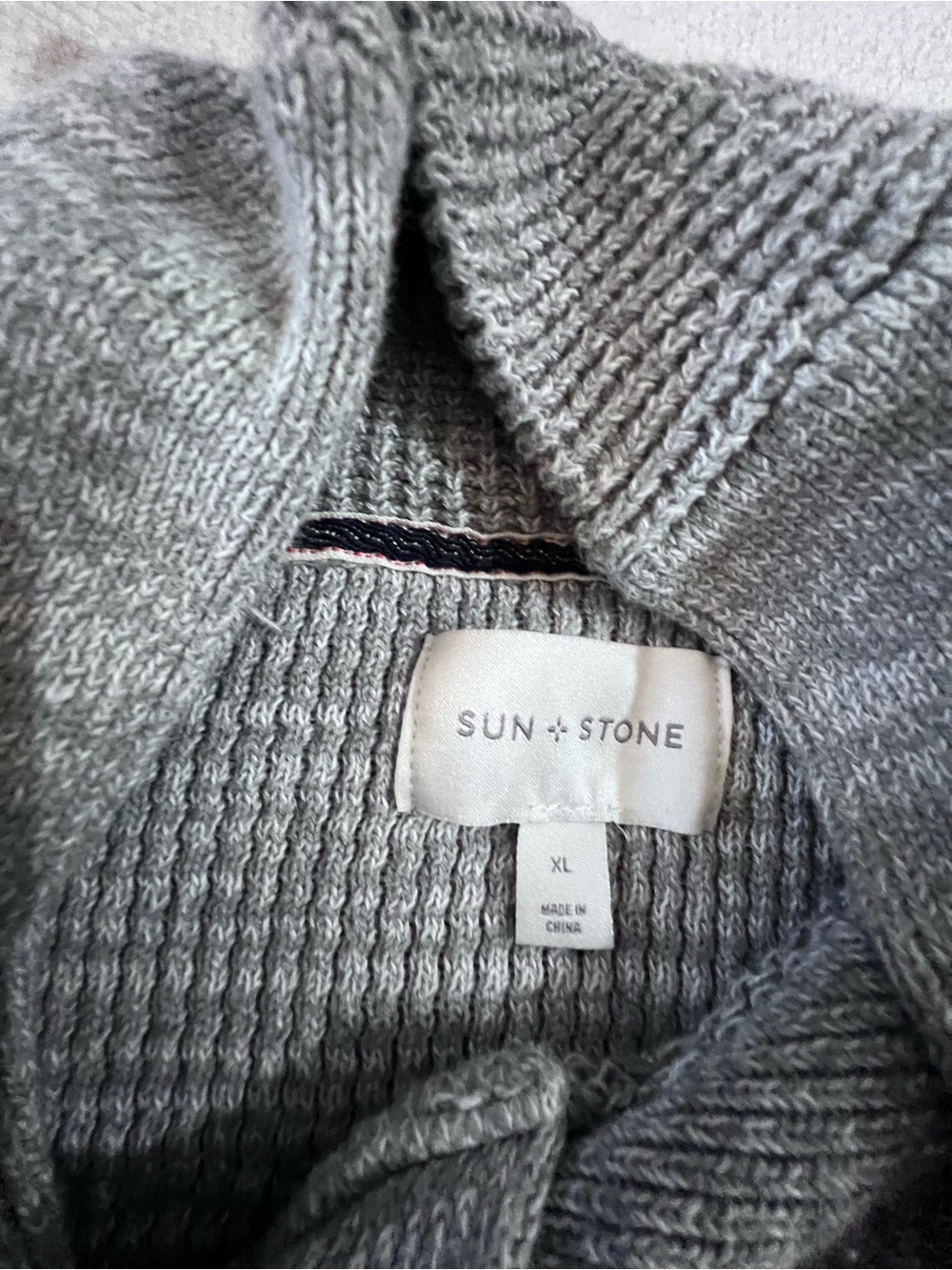 Sun + Stone Men's XL Light Gray Zip-Up Knit Sweater